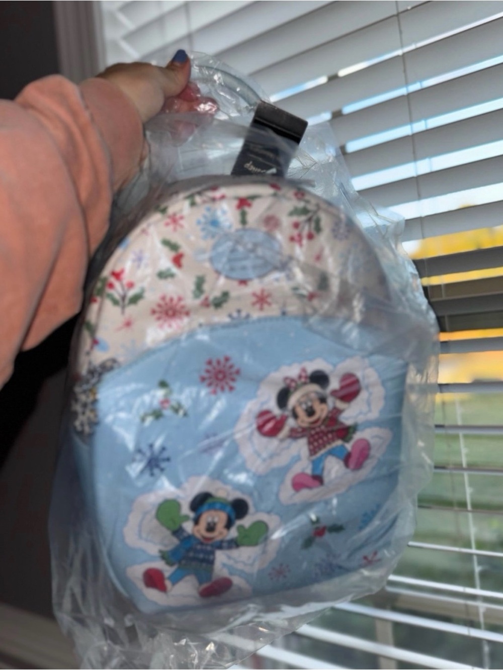 Loungefly Light Blue and Cream Disney Minnie & Mickey Holiday Mini Backpack